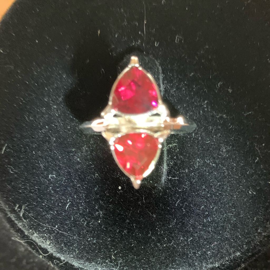 Raspberry Crystal Silvertone Ring,